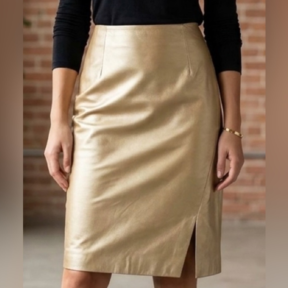 Danier Leather Pencil Skirt in metallic tan soft work, casual date night party